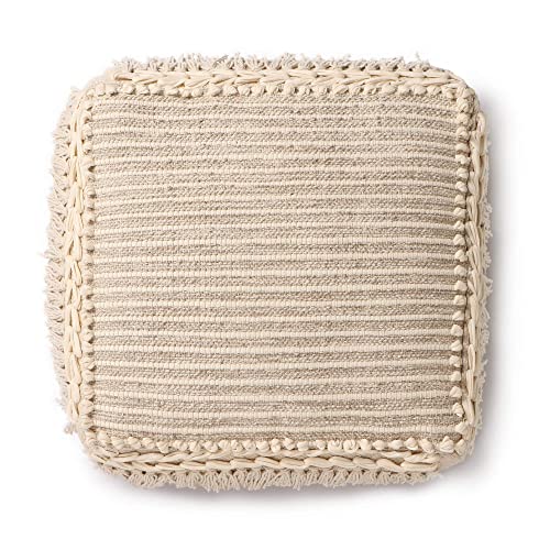 REDEARTH UNSTUFFED Pouf Ottoman Cover Textured Storage Cube Boho Bean Bag Footrest Stool for Living Room, Bedroom,Nursery,Farmhouse,Kidsroom, Patio, Gym; 100% Cotton (20"X20"X8"; Natural)