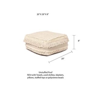 REDEARTH UNSTUFFED Pouf Ottoman Cover Textured Storage Cube Boho Bean Bag Footrest Stool for Living Room, Bedroom,Nursery,Farmhouse,Kidsroom, Patio, Gym; 100% Cotton (20"X20"X8"; Natural)