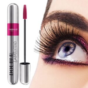 FARMASI Double Lash Extend Mascara, Eyelash Lengthening Applicator, Natural Lengthening and Thickening Effect No Clumping, Buildable, Defining, Curling, 0.41 fl. Oz / 12 ml (Black)