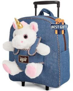 unicorn rolling backpack for girls, kids suitcase with wheels, kids luggage, toddler suitcase