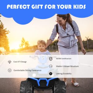 Costzon Kids ATV, 12V Battery Powered Electric Vehicle w/LED Lights, High & Low Speed, Horn, Music, USB, Treaded Tires, Ride on Car 4 Wheeler Quad for Boys & Girls Gift, Ride on ATV (Blue)