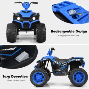 Costzon Kids ATV, 12V Battery Powered Electric Vehicle w/LED Lights, High & Low Speed, Horn, Music, USB, Treaded Tires, Ride on Car 4 Wheeler Quad for Boys & Girls Gift, Ride on ATV (Blue)