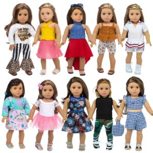 xfeyue 22 pcs american 18 inch doll clothes gifts and accessories, fit 18 inch doll - including 10 sets of various styles doll clothes, hair clips and sunglasses handbags