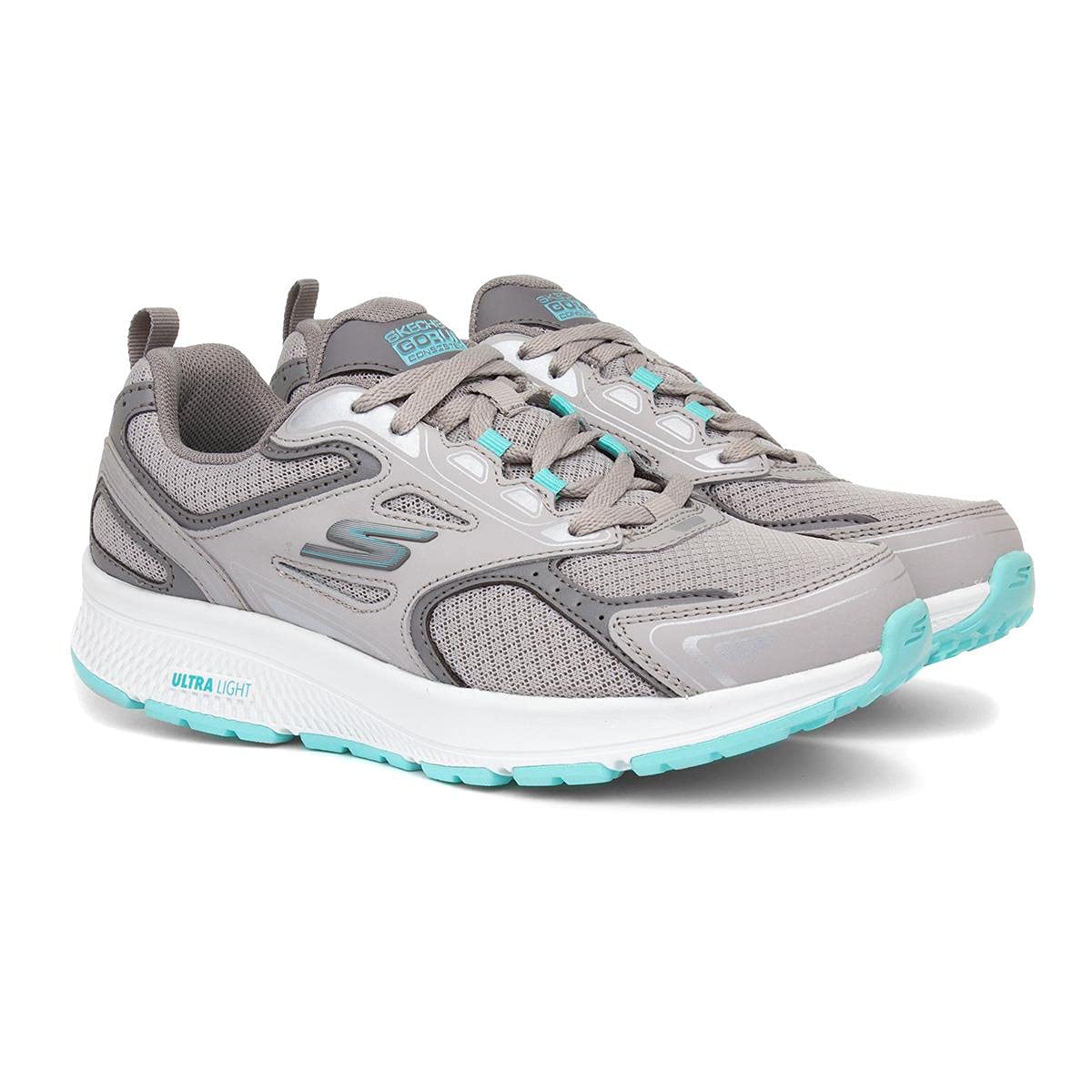 Skechers Women's Go Run Consistent Sneaker, Gray/Turquoise, 8.5 Wide