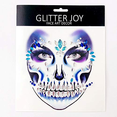 Day of the Death Face Gems Tattoo,Halloween Face Jewels Stick on Face Decals,3-Pack