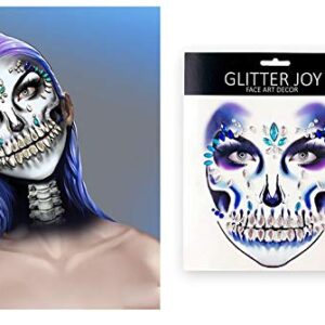 Day of the Death Face Gems Tattoo,Halloween Face Jewels Stick on Face Decals,3-Pack