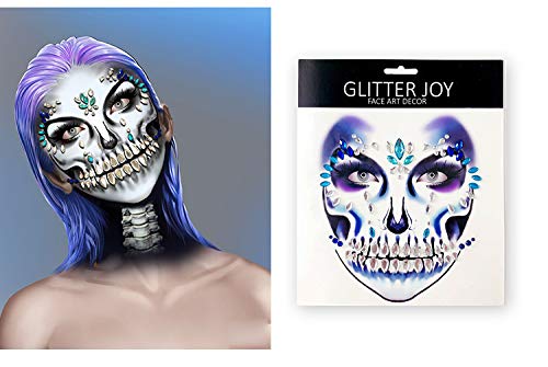 Day of the Death Face Gems Tattoo,Halloween Face Jewels Stick on Face Decals,3-Pack