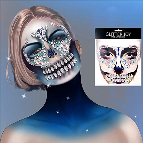 Day of the Death Face Gems Tattoo,Halloween Face Jewels Stick on Face Decals,3-Pack