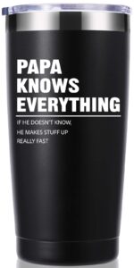 momocici papa knows everything 20 oz tumbler.dad gifts from daughter,son,wife.birthday gifts,christmas gifts for new dad,father,husband,men travel mug(black)