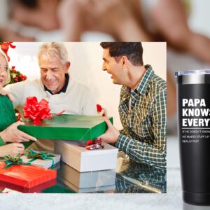 momocici Papa Knows Everything 20 OZ Tumbler.Dad Gifts from Daughter,Son,Wife.Birthday Gifts,Christmas Gifts for New Dad,Father,Husband,Men Travel Mug(Black)