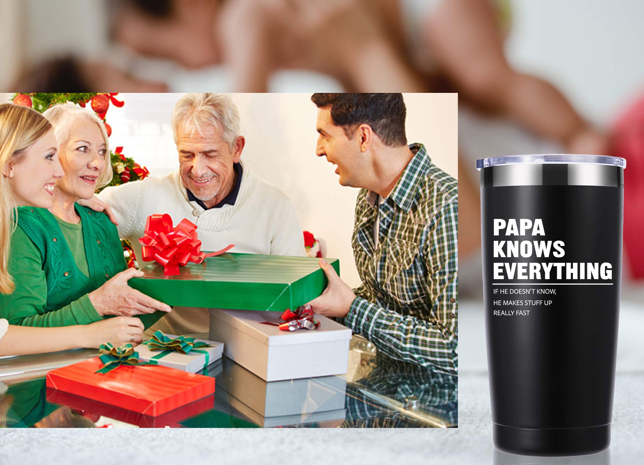 momocici Papa Knows Everything 20 OZ Tumbler.Dad Gifts from Daughter,Son,Wife.Birthday Gifts,Christmas Gifts for New Dad,Father,Husband,Men Travel Mug(Black)