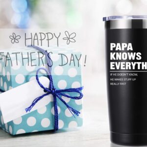 momocici Papa Knows Everything 20 OZ Tumbler.Dad Gifts from Daughter,Son,Wife.Birthday Gifts,Christmas Gifts for New Dad,Father,Husband,Men Travel Mug(Black)