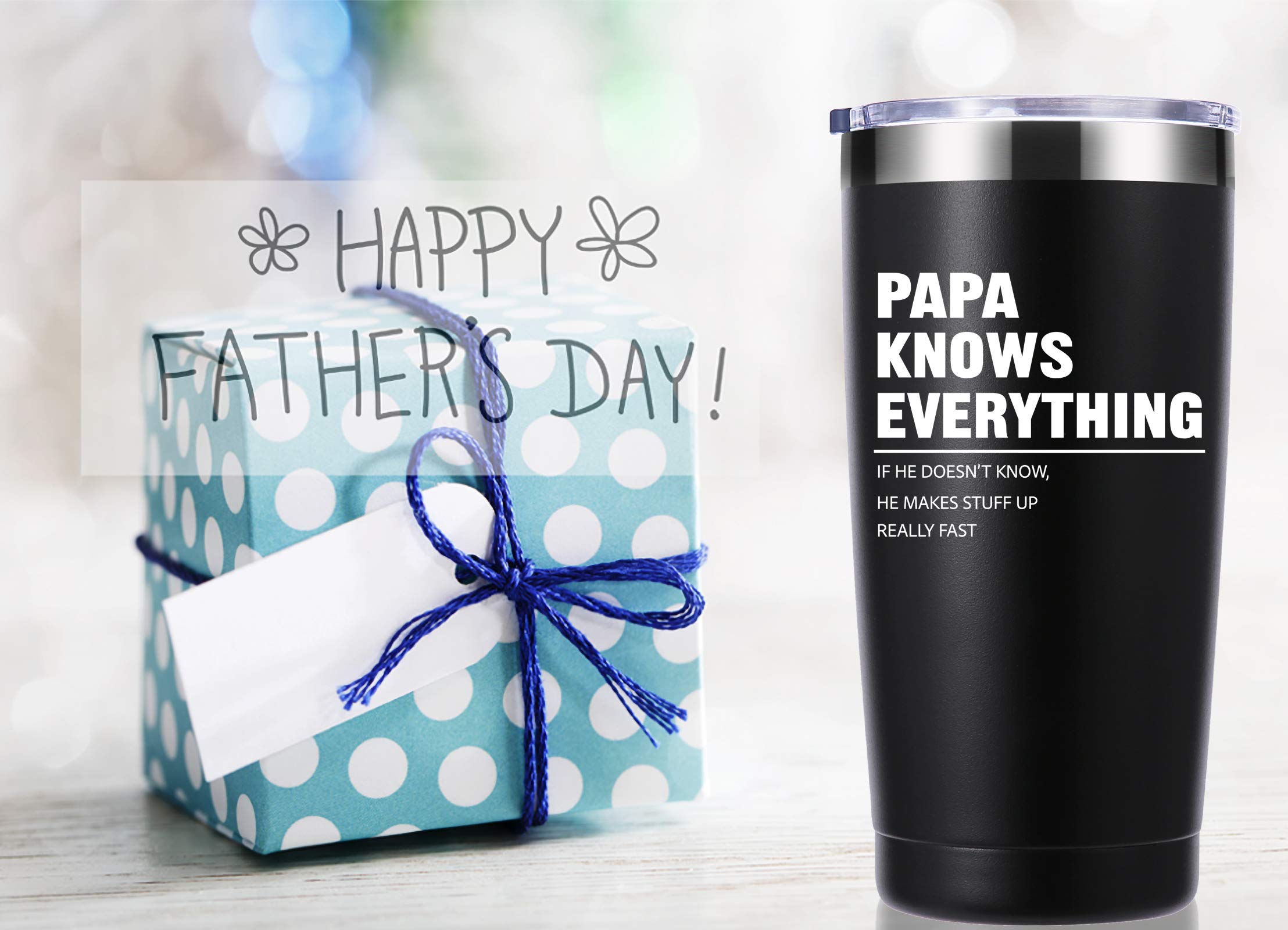 momocici Papa Knows Everything 20 OZ Tumbler.Dad Gifts from Daughter,Son,Wife.Birthday Gifts,Christmas Gifts for New Dad,Father,Husband,Men Travel Mug(Black)