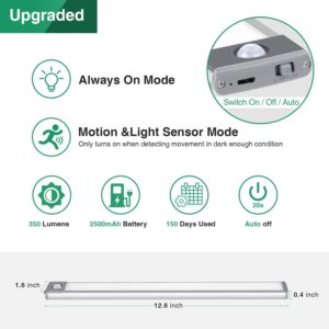 Motion Sensor Cabinet Light 2500mAh 2 Packs Rechargeable 54LED Under Counter Closet Lighting, Wireless Night Light for Cabinet, Drawer, Wardrobe, Kitchen, Hallway