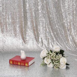 Poise3EHome 2Pcs 3Ft x 8Ft Silver Sequin Backdrop Curtain, Glitter Photography Background, Sequence Xmas Thanksgiving Backdrop for Wedding Party Holiday Festival Decor