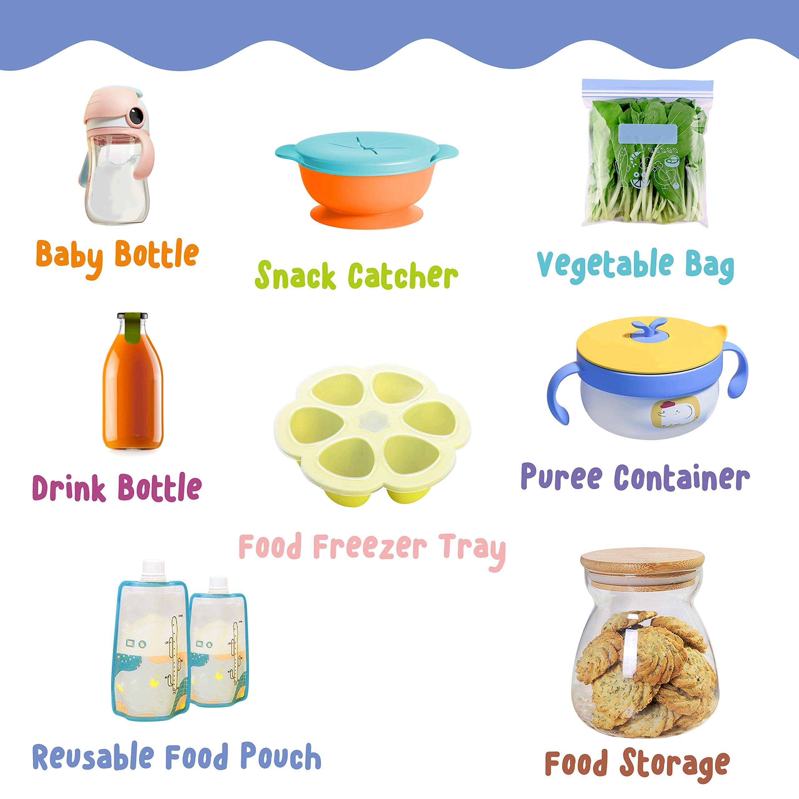 240 PCS Baby Food Labels Set in 2 Sizes and 45 Designs Water Resistant for Food Containers, Jars