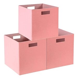 childishness ndup foldable cube storage, 3 packs, collapsible storage bins with dual handles, felt storage baskets for bedroom, playroom, shelves, nursery closet organizers 12 x 12 inch, pink