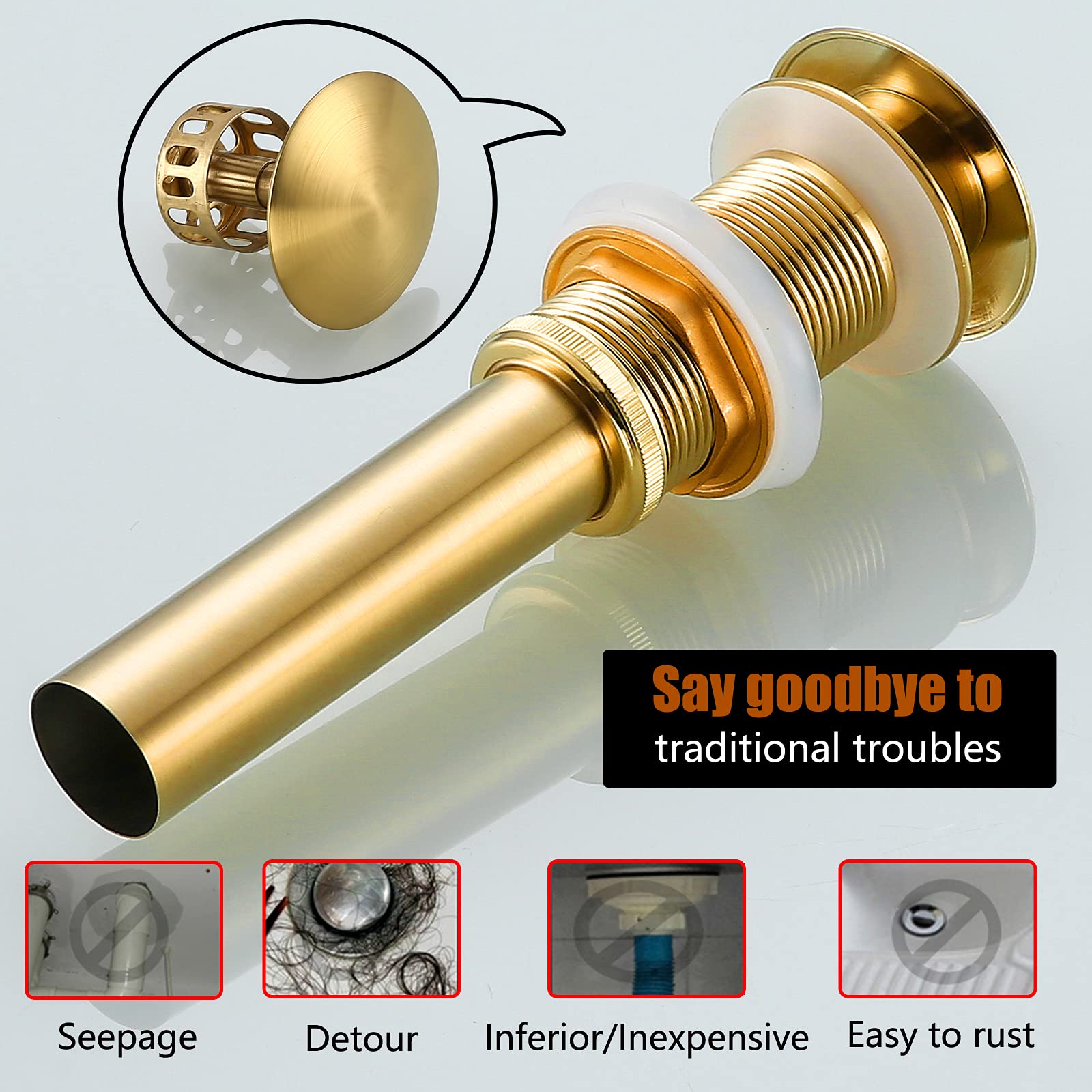 SWHYGER Bathroom Sink Drain Champagne Bronze Pop Up Drain Without Overflow,Brass Drain Push Pop for Vessel Sink Drain Stopper with Removable Brass Strainer Basket,83606CB.