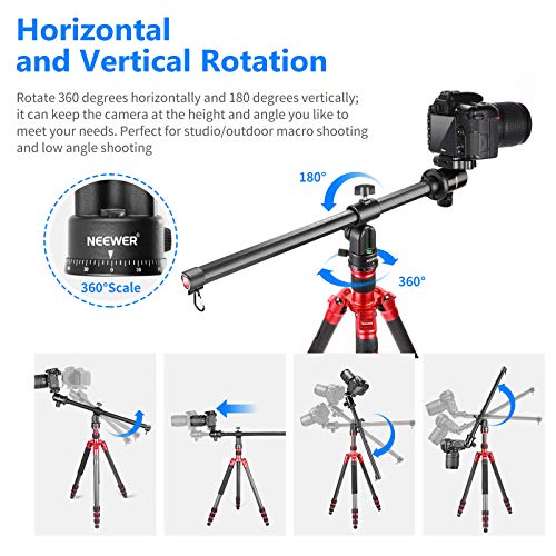 NEEWER Arrow Arm for Tripod, 50cm Horizontal Center Column 360° Swivel Aluminum Alloy for Aerial Photography, Macro and Low Angle Shooting, Load up to 10kg