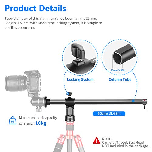 NEEWER Arrow Arm for Tripod, 50cm Horizontal Center Column 360° Swivel Aluminum Alloy for Aerial Photography, Macro and Low Angle Shooting, Load up to 10kg