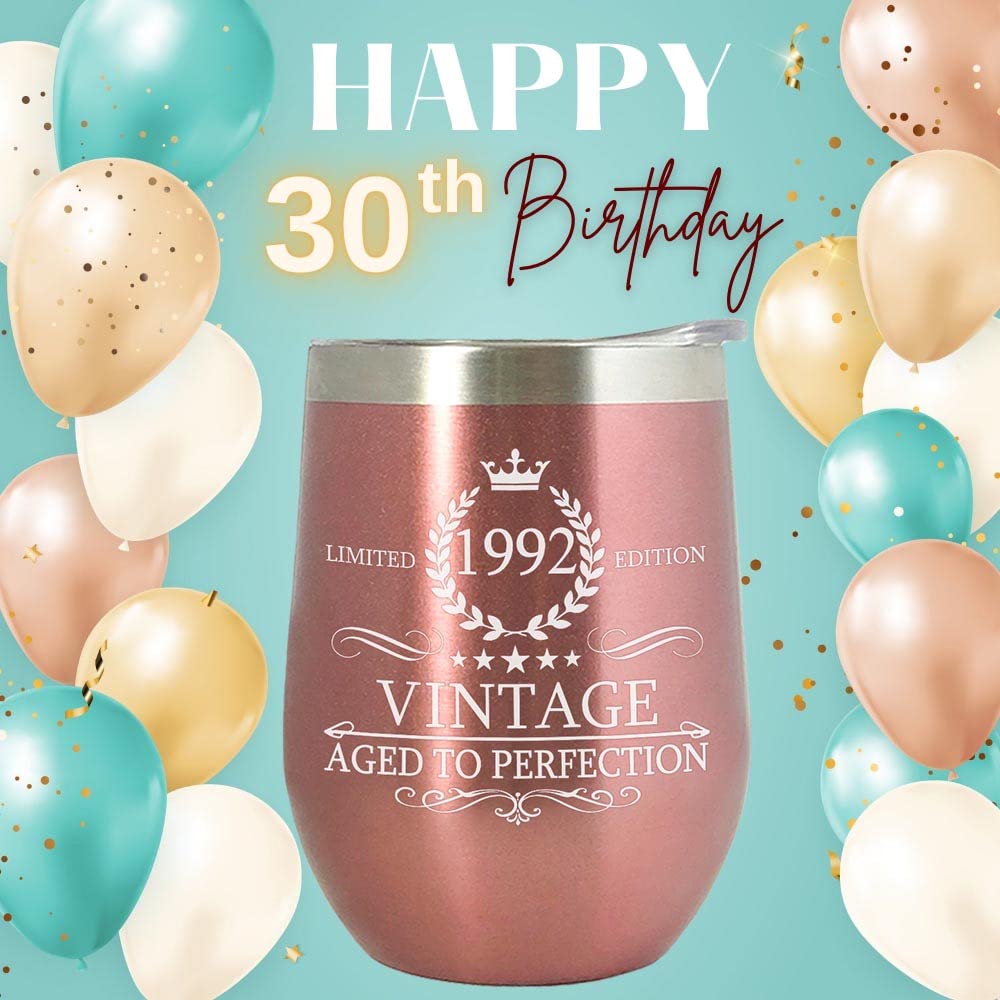 1991 33rd Birthday Presents for Women |Vintage Aged to Perfection Rose Gold 12 oz Insulated Double Wall/Stainless Steel Tumbler/Coffee Cup/Mug/Wine Glass w/Lid & Straw/ Funny Anniversary Ideas for her