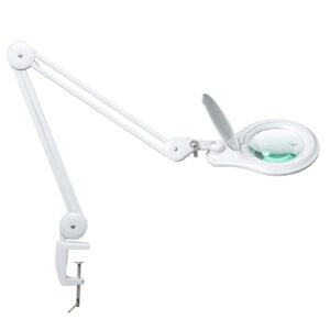bemelux bifocals led magnifying lamp with clamp, 5 diopter with 20 diopter, 5 inch magnifier glass lens, 1200 lumens dimmable magnifier lamp for desk craft hobby with 60pcs bright leds