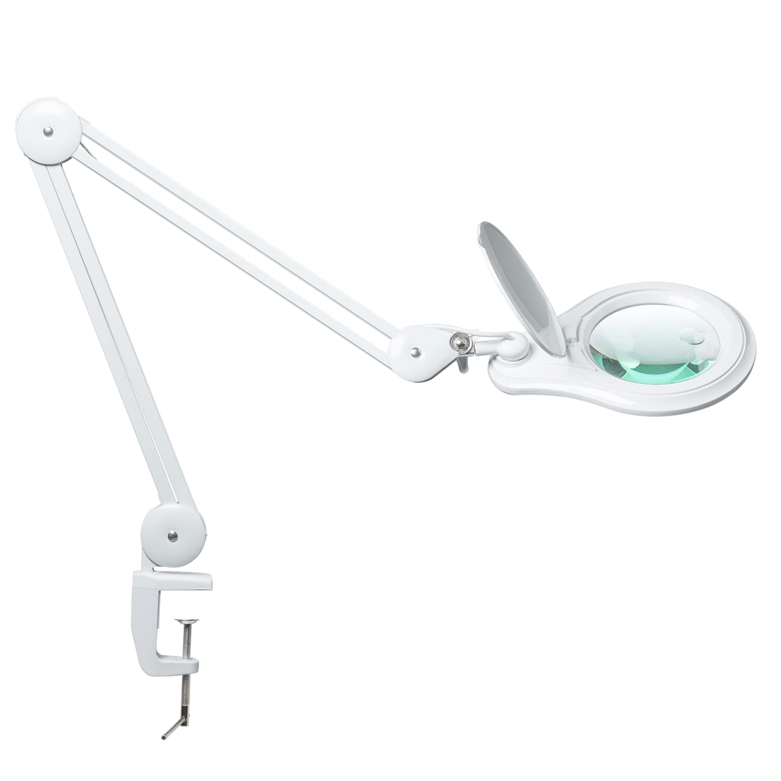 Bemelux Bifocals LED Magnifying Lamp with Clamp, 5 Diopter with 20 Diopter, 5 Inch Magnifier Glass Lens, 1200 Lumens Dimmable Magnifier Lamp for Desk Craft Hobby with 60PCS Bright LEDs