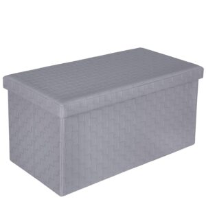 b fsobeiialeo folding storage ottoman, faux leather footrest seat long bench storage box chest, grey 30"x15"x15"