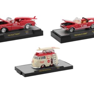 Coca-Cola Bathing Beauties Set of 3 Cars with Surfboards Release 2 Limited Edition to 6980 Pieces Worldwide 1/64 Diecast Model Cars by M2 Machines 52500-BB02