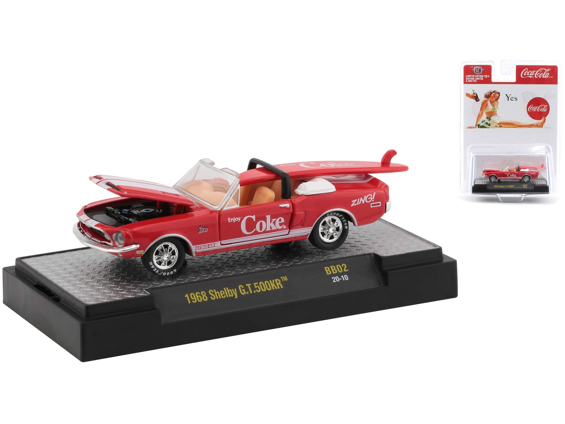 Coca-Cola Bathing Beauties Set of 3 Cars with Surfboards Release 2 Limited Edition to 6980 Pieces Worldwide 1/64 Diecast Model Cars by M2 Machines 52500-BB02