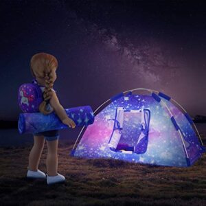 Ecore Fun 5 Items 18 inch Dolls Camping Tent Set and Accessories Including Girl Doll Tent, Sleeping Bag, Backpack, Toy Camera and Dog
