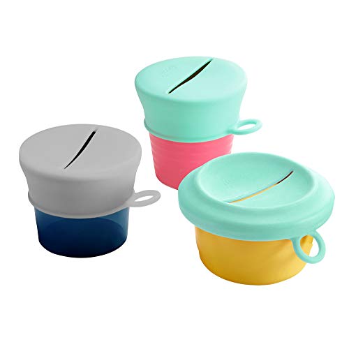Boon Snug Toddler Snack Containers with Lids - Includes 2 Lids and 2 Baby and Toddler Spill Proof Cups for Snacks - Toddler Snack Cups for Home and Travel Essentials - Pink and Blue