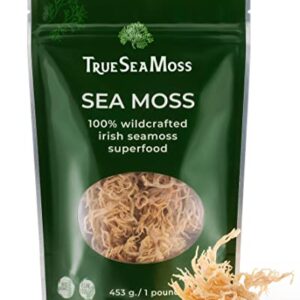 TrueSeaMoss Sea Moss Raw Wild Crafted Seamoss Raw - 100% Irish Sea Moss Raw (Pack of 1) - Dried Sea Moss Advanced Drink - Clean and Sundried - Vegan Sea Moss (1Pound) (16oz)