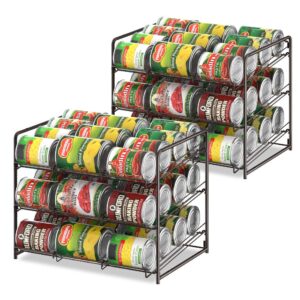 can organizer stackable 2 pack can storage dispenser rack 3 tier holds up 36 cans rotates first in first out for kitchen cabinet or pantry, bronze