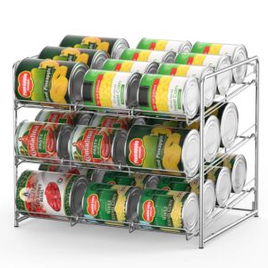 Can Organizer Stackable 2 Pack Can Storage Dispenser Rack 3 Tier Holds up 36 Cans Rotates First in First Out for Kitchen Cabinet or Pantry, Chrome Finish