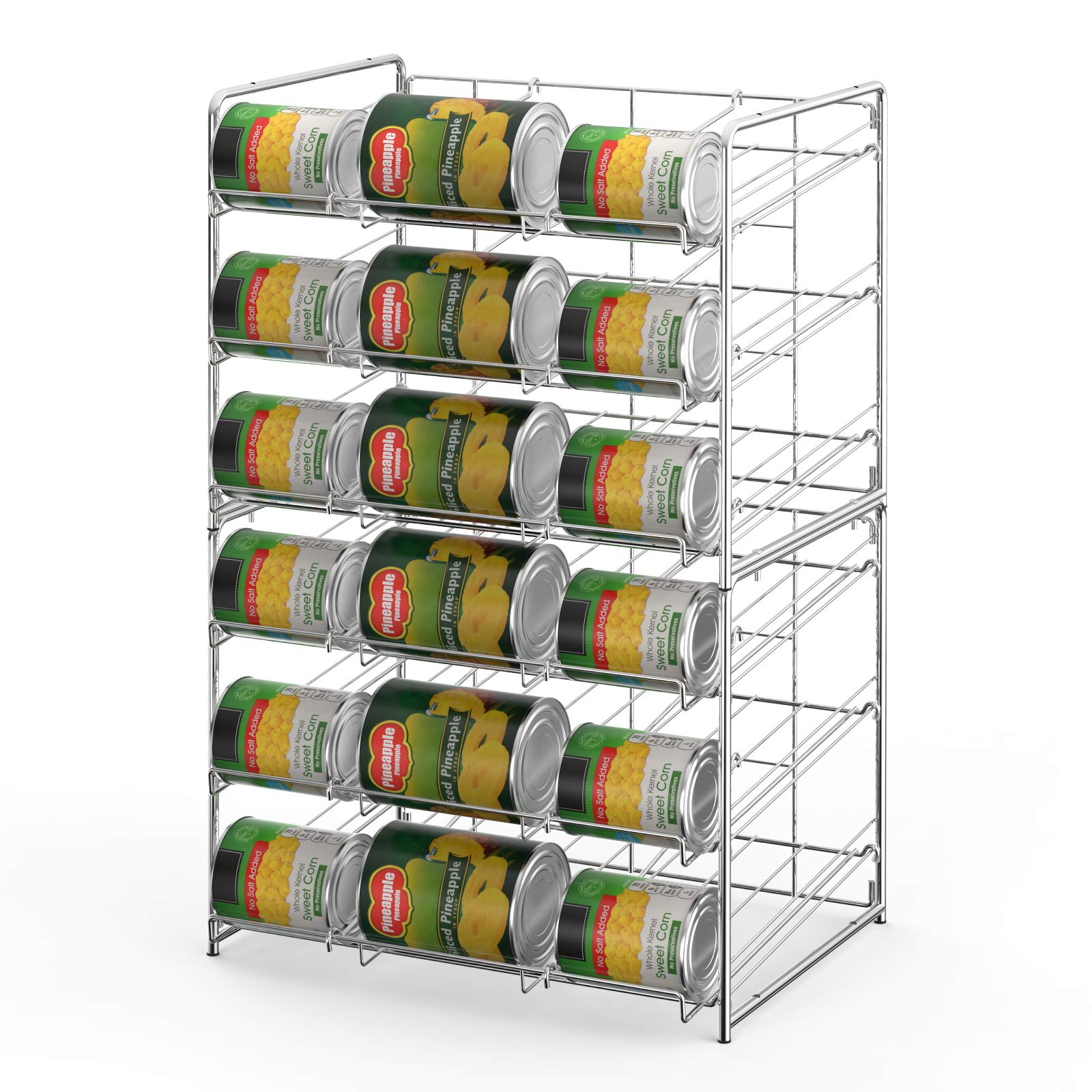 Can Organizer Stackable 2 Pack Can Storage Dispenser Rack 3 Tier Holds up 36 Cans Rotates First in First Out for Kitchen Cabinet or Pantry, Chrome Finish