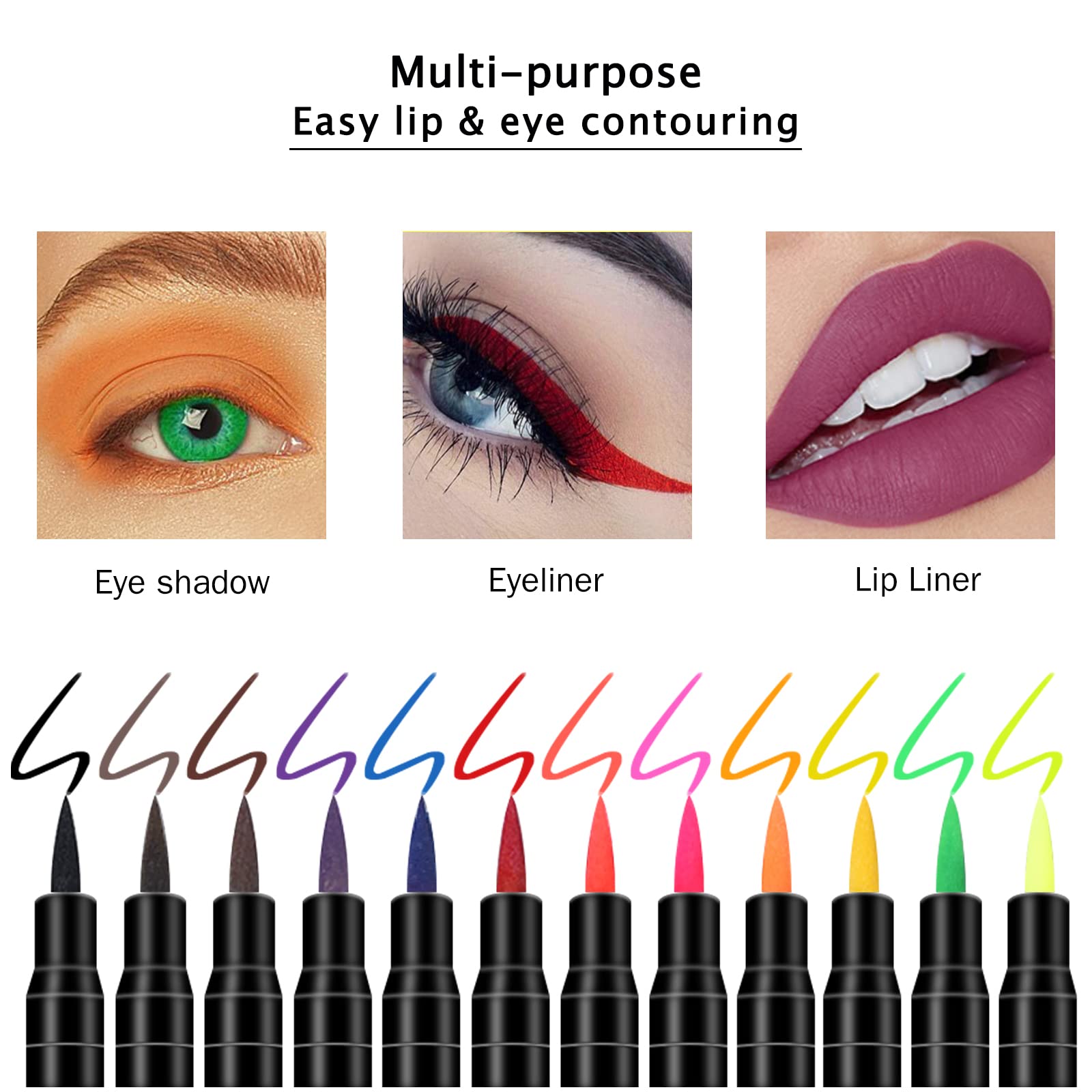 Ownest 12 Colors Liquid Eyeliner Set, Matte Liquid Eyeliner Colorful Eye Liner Pen Neon Eyeliner Makeup,Waterproof Smudge-Proof Smooth Eyeliner Pen