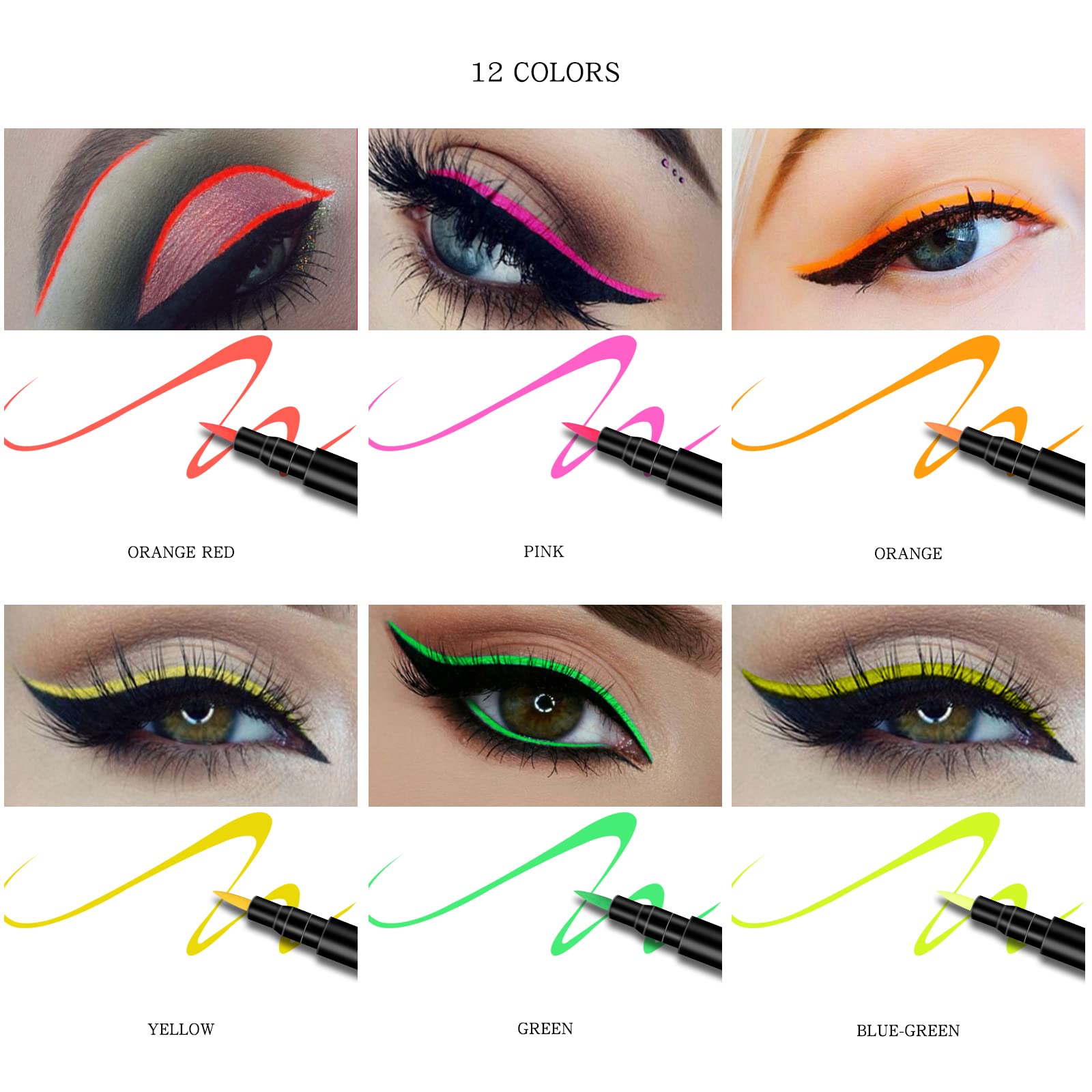 Ownest 12 Colors Liquid Eyeliner Set, Matte Liquid Eyeliner Colorful Eye Liner Pen Neon Eyeliner Makeup,Waterproof Smudge-Proof Smooth Eyeliner Pen