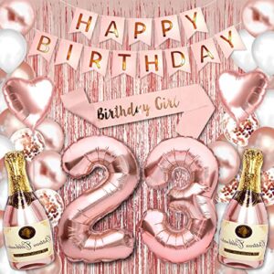 23rd birthday party decorations rose gold supplies big set for women with birthday banner and "23" digit balloon for her including latex and confetti balloons