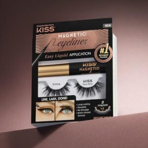 KISS Magnetic Eyeliner False Eyelashes, Entice', 12 mm, Includes 1 Pair Of Magnetic Lashes, Magnetic Lash Eyeliner, Contact Lens Friendly, Easy to Apply, Reusable Strip Lashes