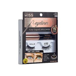 KISS Magnetic Eyeliner False Eyelashes, Entice', 12 mm, Includes 1 Pair Of Magnetic Lashes, Magnetic Lash Eyeliner, Contact Lens Friendly, Easy to Apply, Reusable Strip Lashes