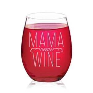 veracco mama needs wine for mom mothers day funny birthday gift wine lover party favor stemless wine glass (clear, glass)