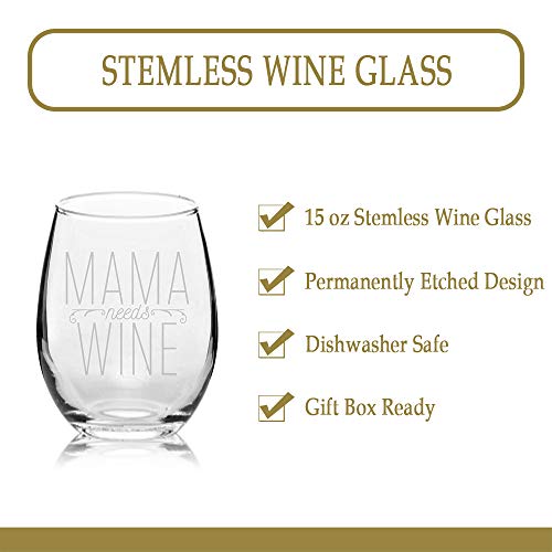 Veracco Mama Needs Wine For Mom Mothers Day Funny Birthday Gift Wine Lover Party Favor Stemless Wine Glass (Clear, Glass)