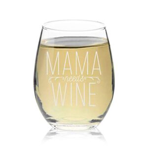 Veracco Mama Needs Wine For Mom Mothers Day Funny Birthday Gift Wine Lover Party Favor Stemless Wine Glass (Clear, Glass)