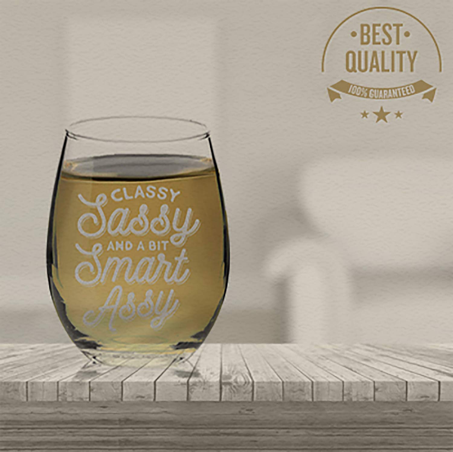 Veracco Classy Sassy And A Bit Smart Assy Funny Birthday Gift For Wine Lover Party Favor Laser Angraved Stemless Wine Glass (Clear, Glass)