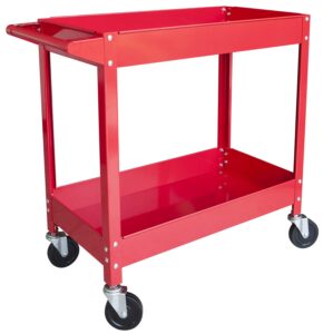 tce service utility cart heavy duty 2 shelf tier 300 lbs rolling trolley storage organizer for garage warehouse workshop, aptc304u , red