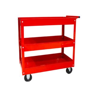 torin heavy duty utility cart with 3 shelf tiers, rolling tool cart on wheels, 400lbs load capacity, for garage warehouse workshop, aptc302b, red