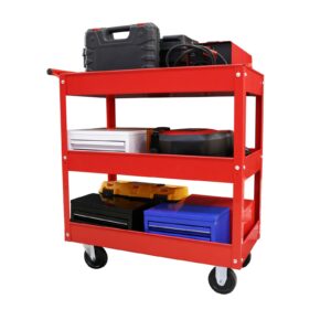 Torin Heavy Duty Utility Cart with 3 Shelf Tiers, Rolling Tool Cart on Wheels, 400lbs Load Capacity, for Garage Warehouse Workshop, APTC302B, Red