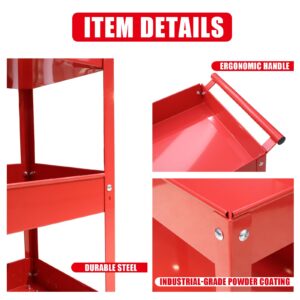 Torin Heavy Duty Utility Cart with 3 Shelf Tiers, Rolling Tool Cart on Wheels, 400lbs Load Capacity, for Garage Warehouse Workshop, APTC302B, Red