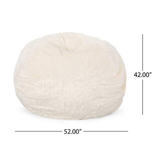 Christopher Knight Home Schley 5 Foot Bean Bag - Short Faux Fur - White